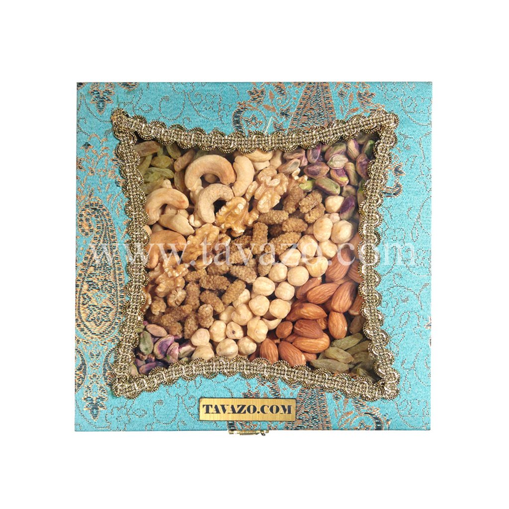 Natural Mixed Nuts in Blue Handmade Box